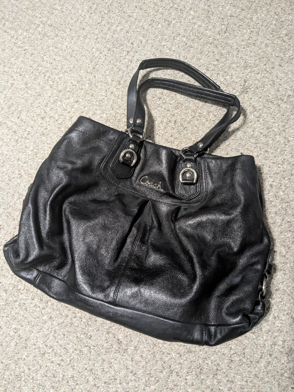 Coach Black Leather Tote Bag with Double Handles
